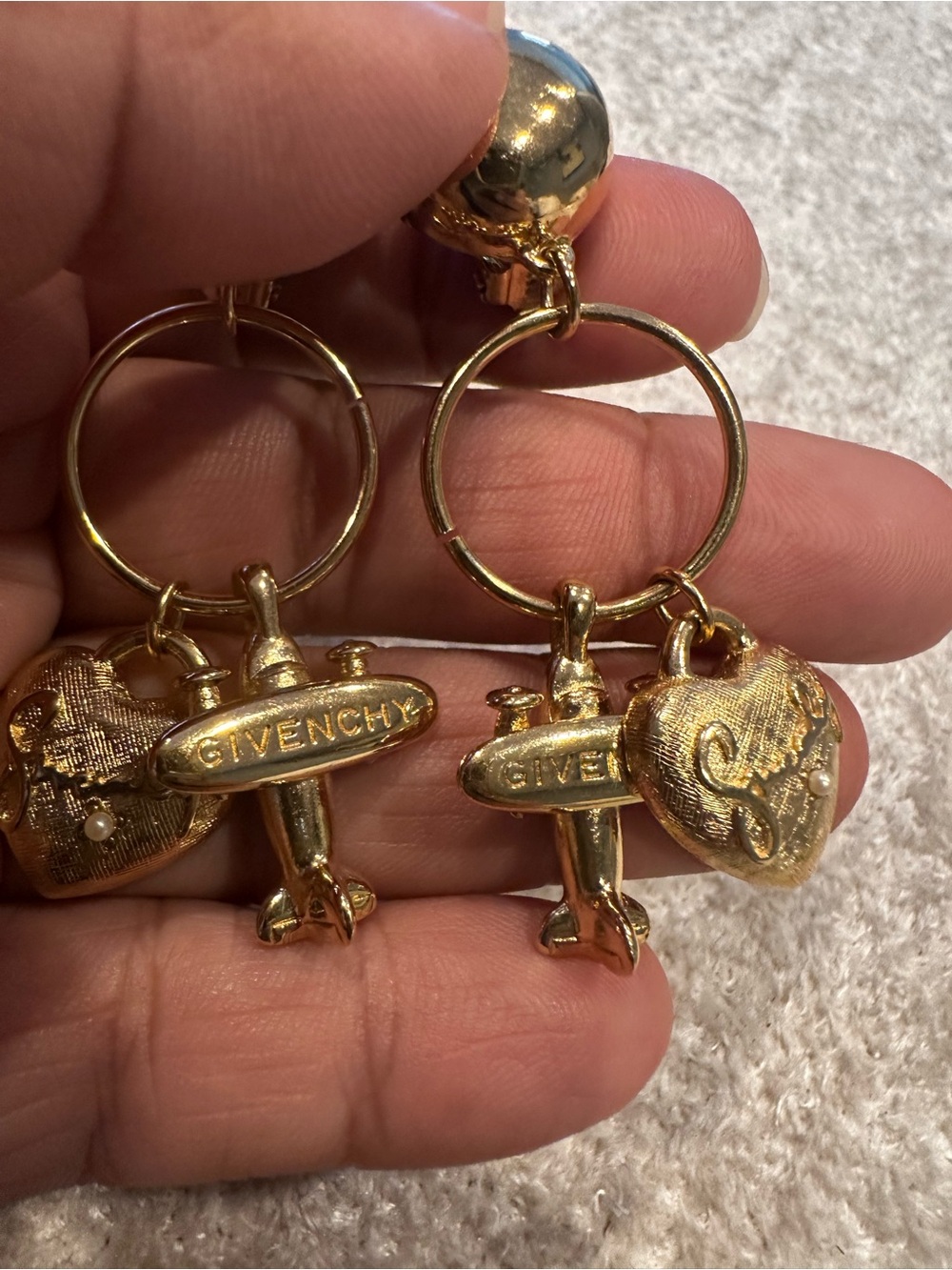 Givenchy Gold Airplane and Heart Charm Keychain Set